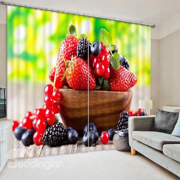 Delicious Strawberries And Blueberries Print 3d Blackout Curtain