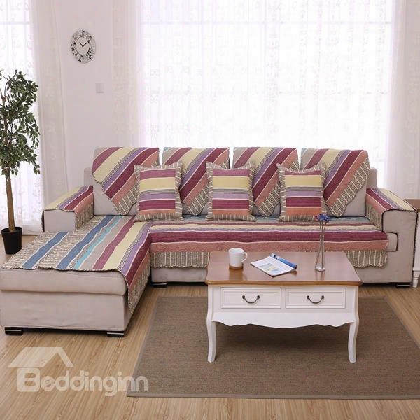 Double-sided Colorful Strips Print Cushion Slip Resistant Sofa Covers