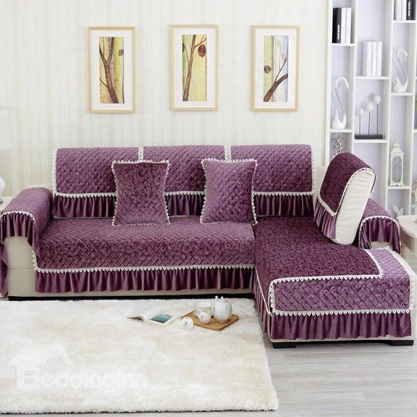 Elegant Purple European Style Plush Quilting Cushion Slip Resistant Sofa Covers