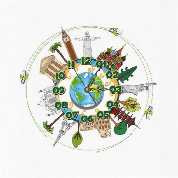 Famous World Structure Pattern Needle And Digital Sticker Wall Clock