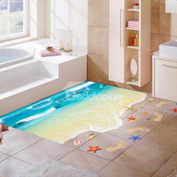 Fantastic Beach And Fooptrints Pattern Home Decoration 3d Floor Stickers