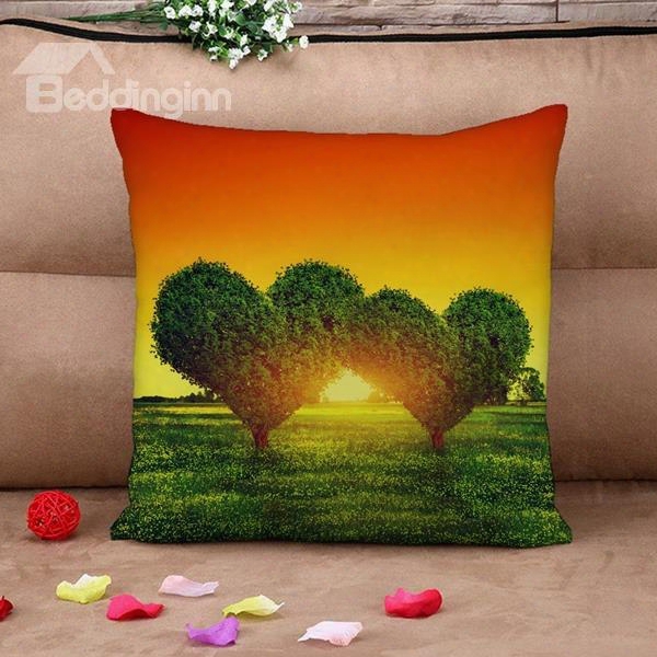 Fantastic Green Heart Shape Tree Print Throw Pillow Case