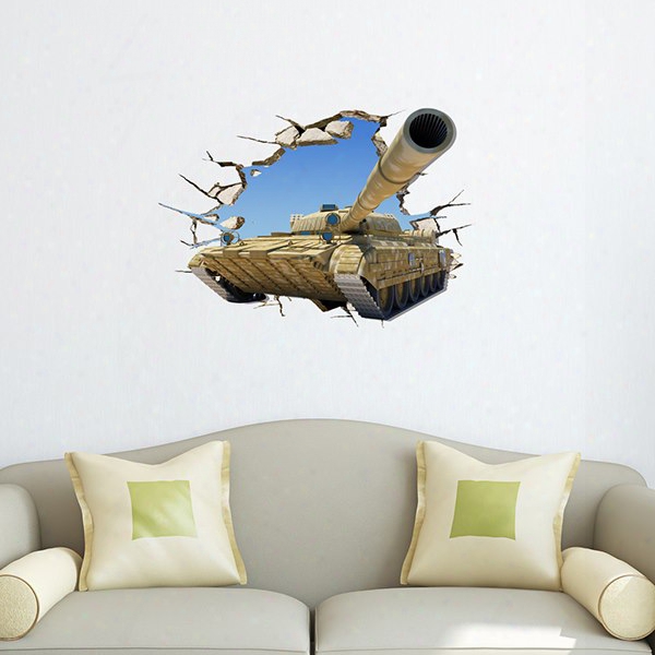 Fantastic Tank Through Wall Removable 3d Wall Sticker
