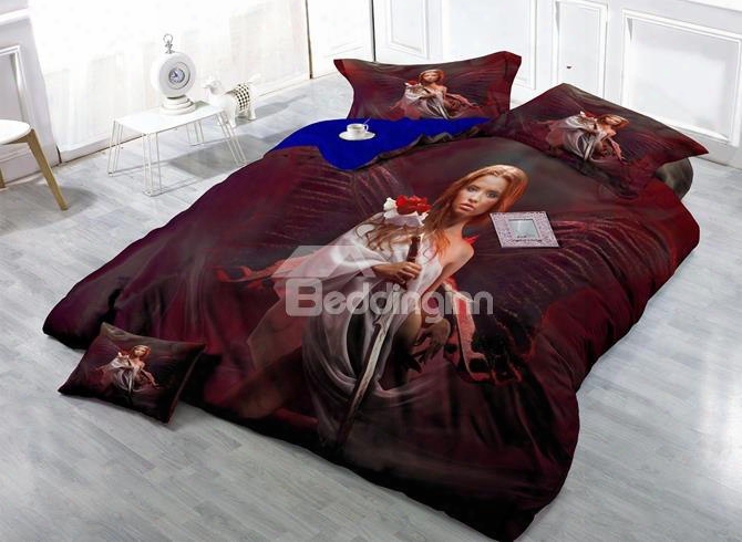 Fantasy Girl With Sword Print Satin Drill 4-piece Duvet Cover Sets