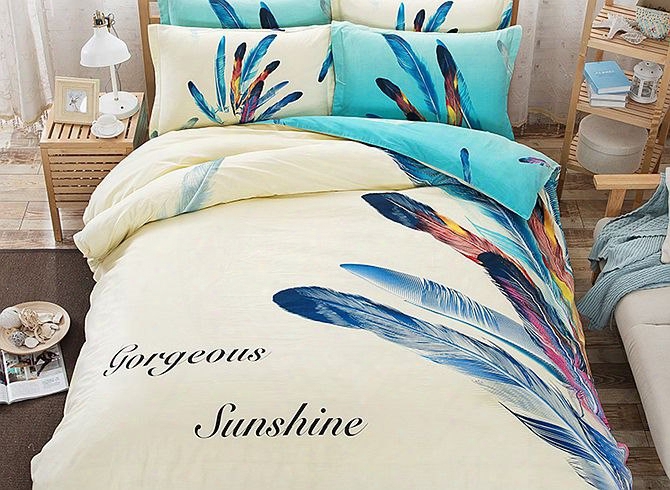 Feather Pattern Kids Cotton 4-piece Duvet Cover Sets