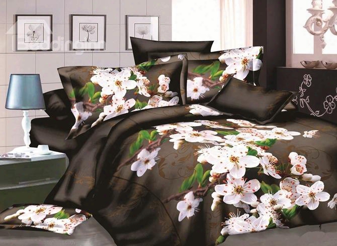 Fragrant Cherry Blossom 3d Print 4-piece Polyester Duvet Cover Sets