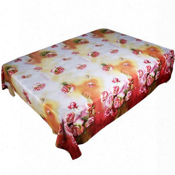 Glamorous 3d Pink Rose Print Cotton Flat Sheet