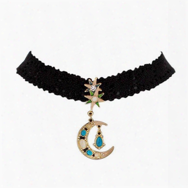 Gorgeous Moon And Stars Design Choker Necklace