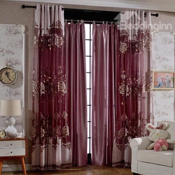 Gorgeous Solid Purple Shading Cloth Grommet Top Curtain