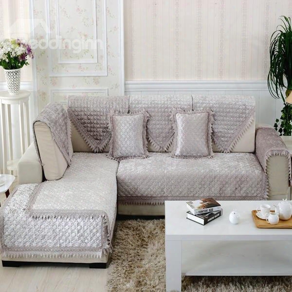 Grey Warm Plush Thicken Pleuche Design Slip Resistant Sofa Covers