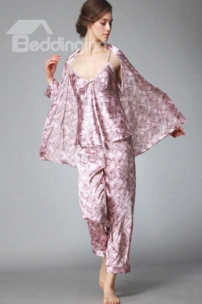 High Cost-effective Sexy Luxury V-pattern Three-piece Pajamas