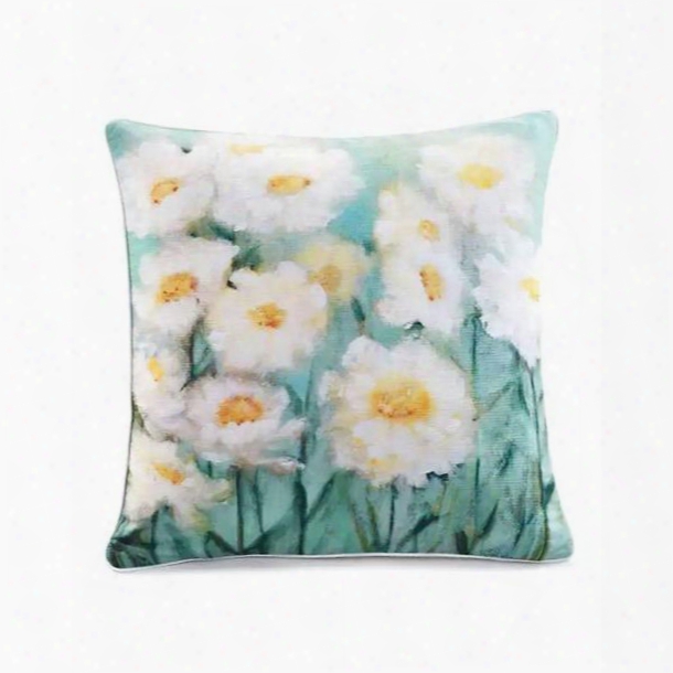 Hight Quality White Chrysanthemums Paint Throw Pillow Case