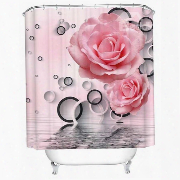 Innovative Design Pink Peony And Circle Print 3d Shower Curtain