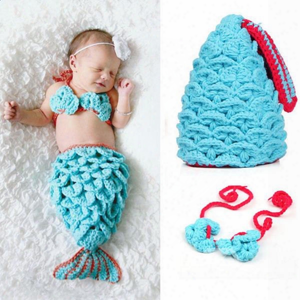 Knitted Crochet Mermaid Shaped Baby Cloth Photo Prop