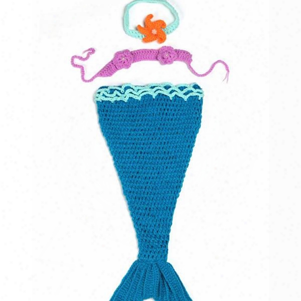 Knitted Crochet Mermaid Shaped Blue Baby Clothes Photo Prop
