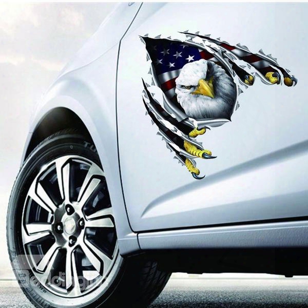 Lifelike 3d Vivid Eagle With American Flag Style Car Sticker