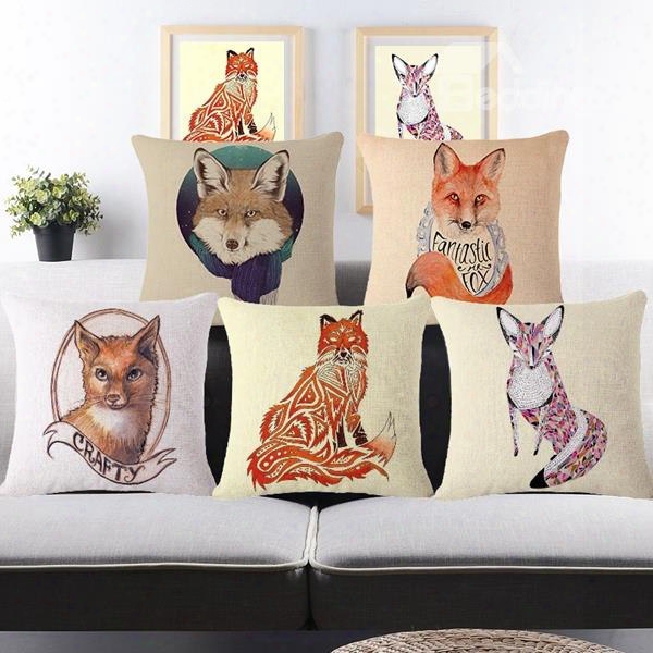 Likable Fox Print Square Throw Pillow Case