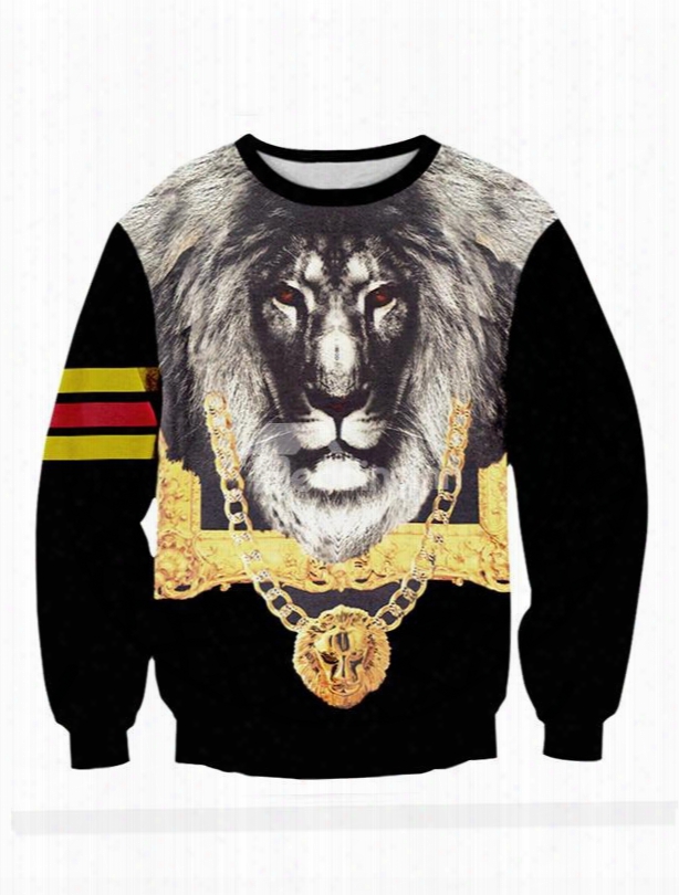 Long Sleeve Lion Pattern 3d Painted Hoodie