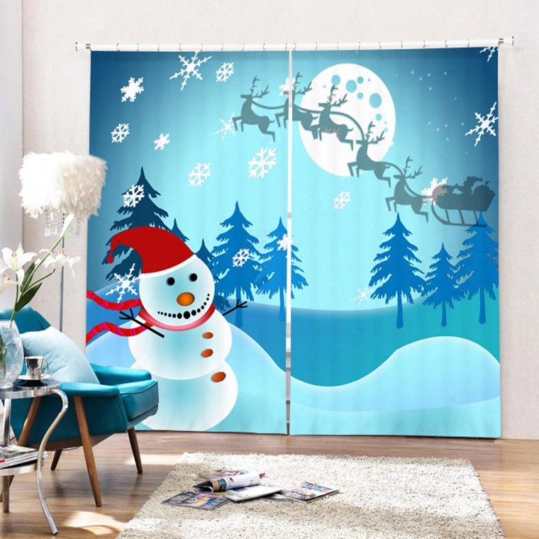Lovely Cheer Snowman Running Printing Christmas Theme 3d Curtain