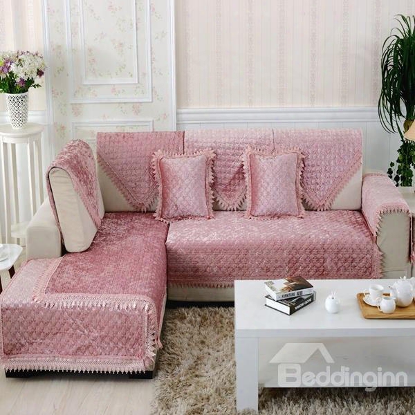 Lovely Pink Plush Thicken Pleuche Design Slip Resistant Sofa Covers