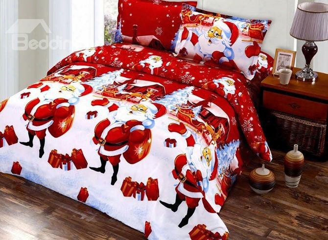 Lovely Santa Claus Print 4-piece Polyester Duvet Cover Sets