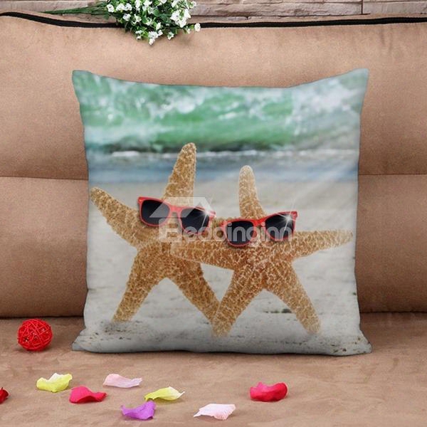 Lovely Starfish With Sunglasses Print Throw Pillow Case