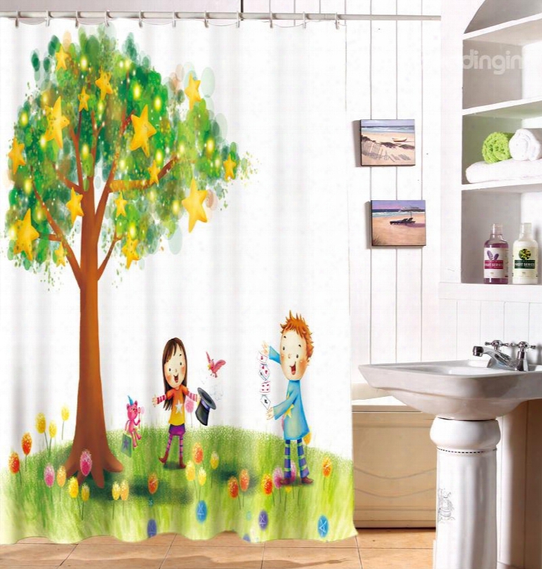 Lovely Starryy Tree And Colorful Flowers Pattern 3d Shower Curtain