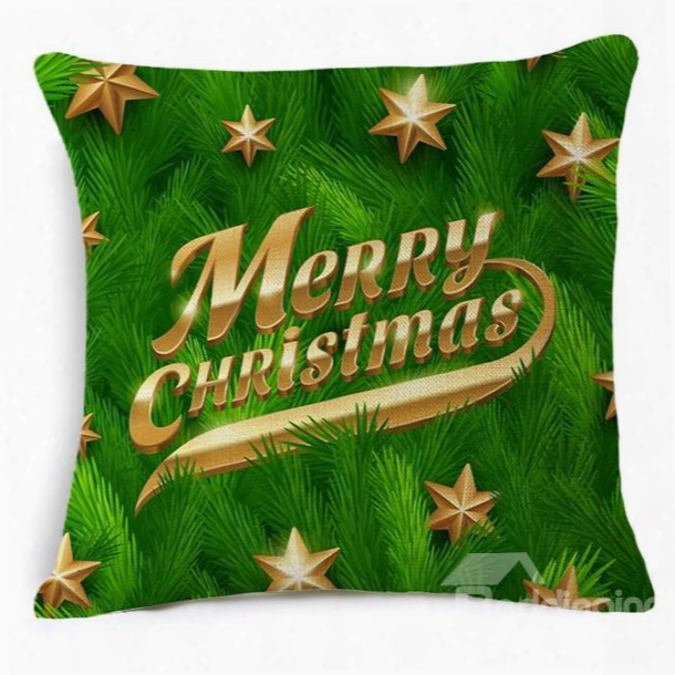 Lucky Star And Merry Christmas Print Throw Pillowcase
