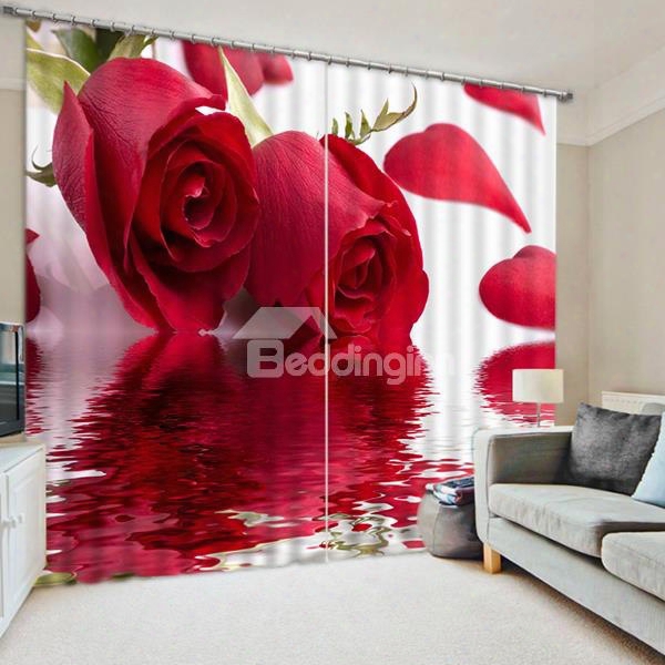 Modern And Romantic Beautiful Red Roses Printed Custom 3d Blackout Curtain