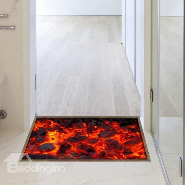 Modern Design Red Flame Slipping-preventing Water-proof Bathroom 3d Floor Sticker