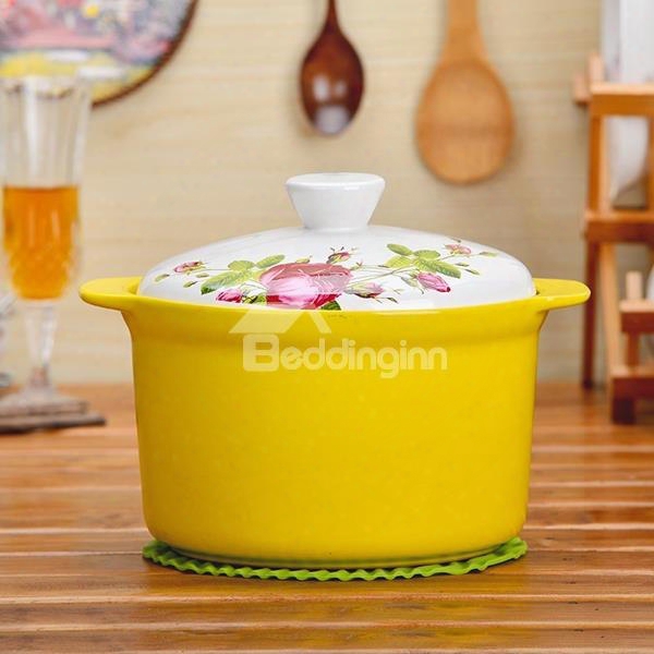 Multicolor Cerramic Flower Pattern Homeware Heat-insulated Hand Holder 1.6l Stockpot
