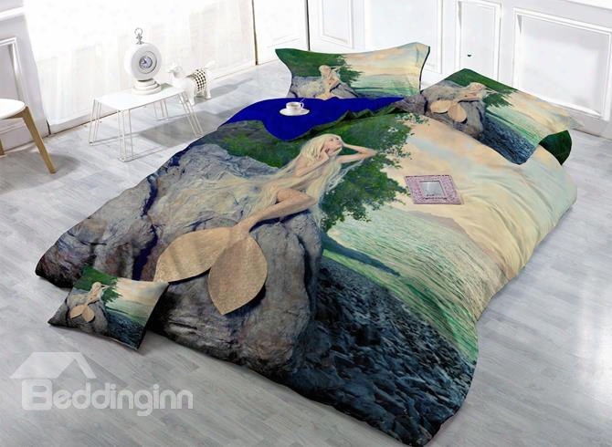 Mysterious Mermaid Print Satin Drill 4-piece Duvet Shield Sets