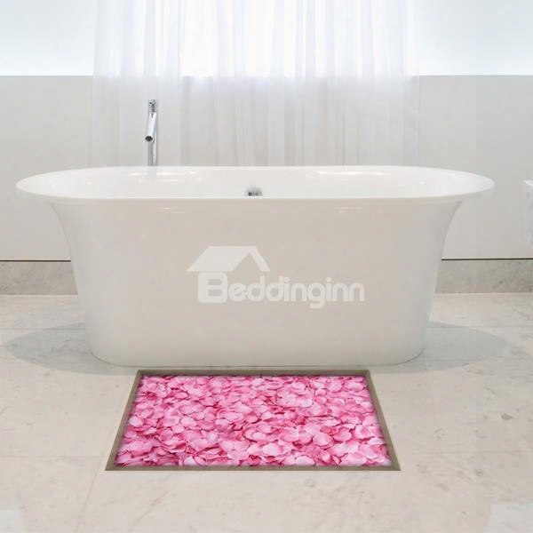 Pink Flower Petal Slippin G-preventing Watr-proof Bathroom 3d Floor Sticker