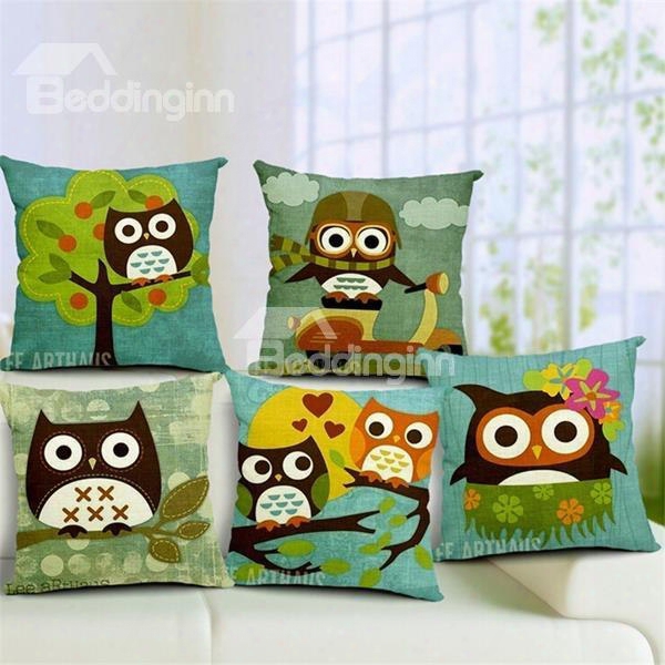 Pretty Cute Cartoon Owl Print Throw Pillow Case