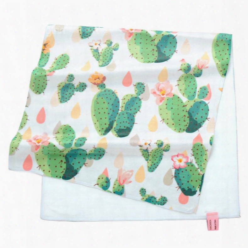 Pretty Watercolor Green Cactus Printing Face & Hand Towel
