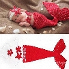 Lovely Knitted Crochet Mermaid Shaped Red Baby Clothes Photo Prop