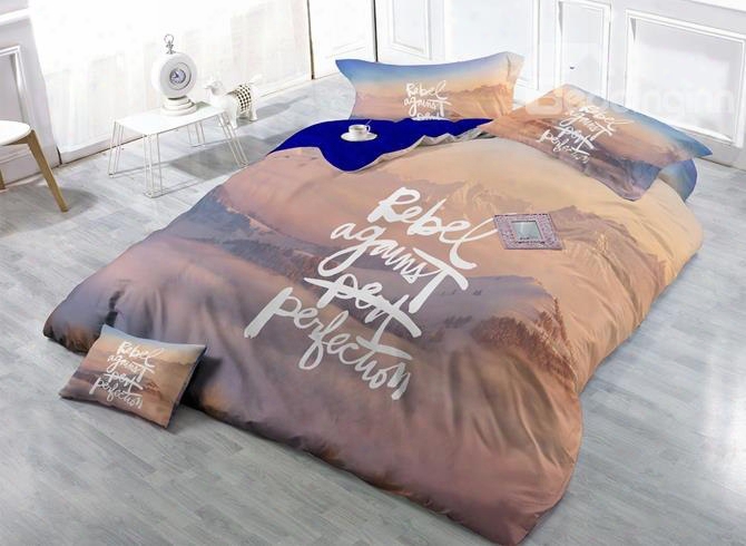 Rebel Against Perfection Print Satin Drill 4-piece Duvet Cover Sets