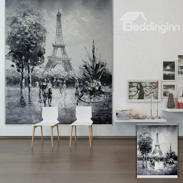 Retro Black And White Eiffel Tower Printing Blackout 3d Roller Shades