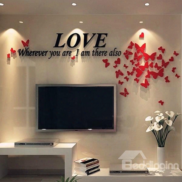 Romantic Houseful Acrylic Love And Butterflies Pattern Three-dimensional Wall Stickers