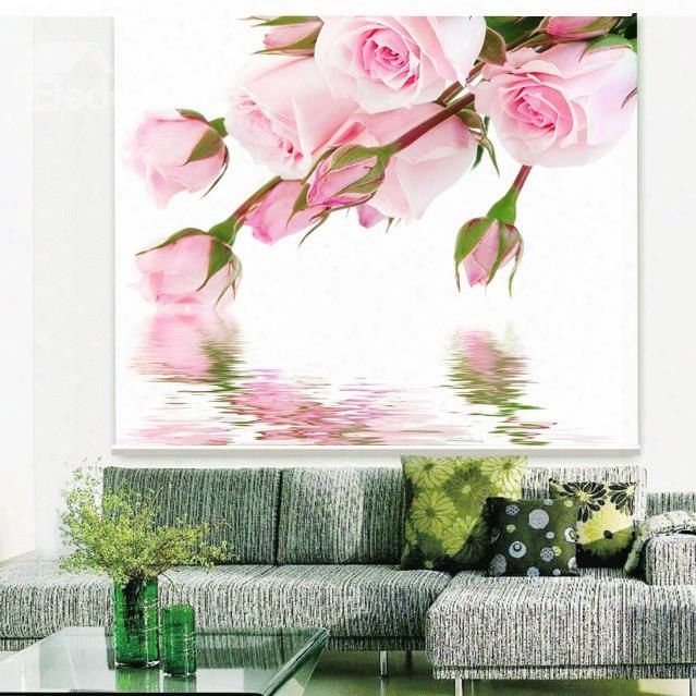 Romantic Pink Rose On The Water Printing 3d Roller Shades