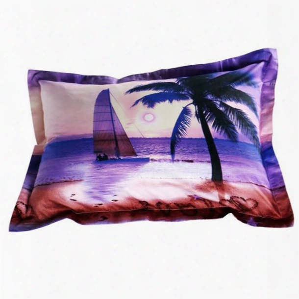 Romantic Sailing Ship And Palm Print 2-piece Pillow Cases