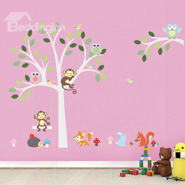 Simple Cute Monkey On The Tree Print Decorative Wall Stickers