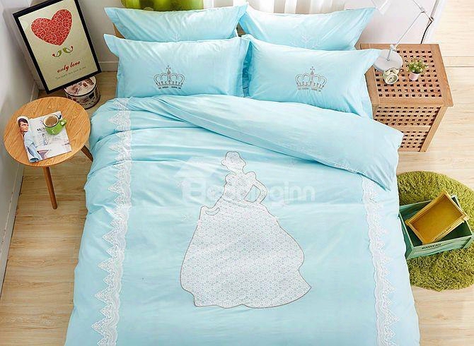 Snow Princess Pattern Blue Kids Duvet Cover/bedding Sets