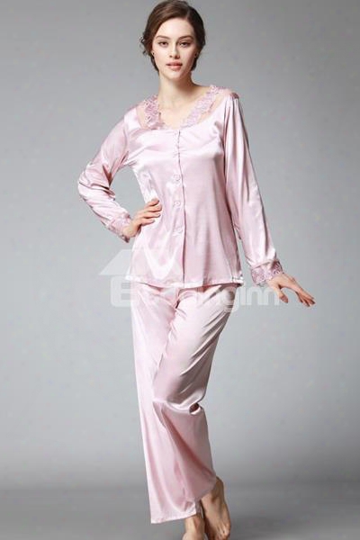 Special Neck Flower Lace Ring Design Two-piece Pajamas