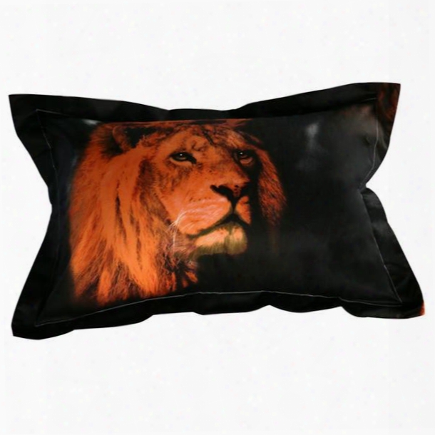 Strong Lion Print 2-piece Cotton Pillow Cases