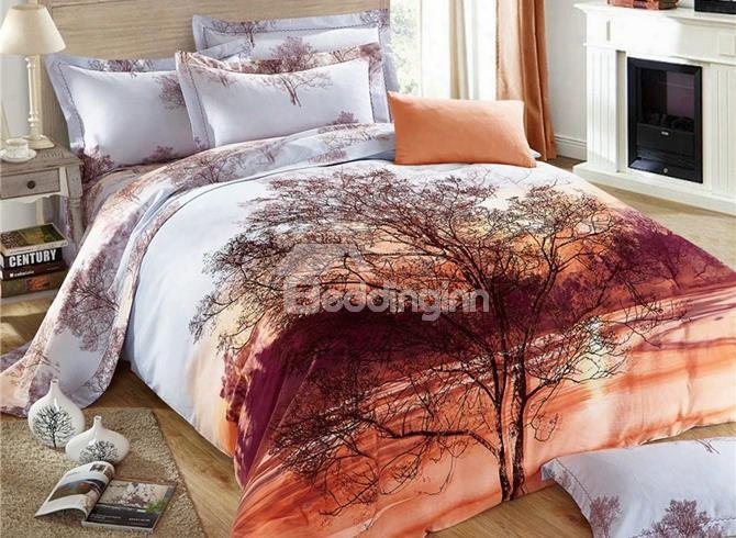 Stunning Lifelike Ttee Print 4-piece Cotton Bedding Sets/duvet Cover