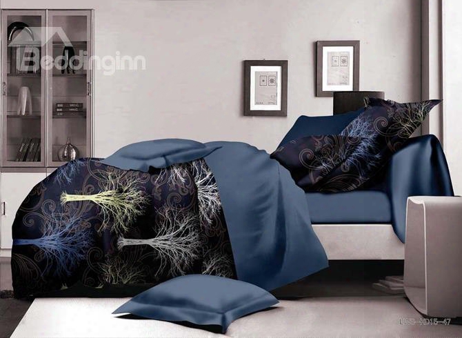 Stunning Tree Print Polyester 4-piece Duvet Coevr Sets