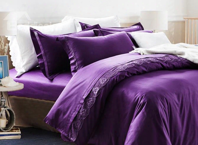 Super Soft And Comfortable Purple 00% Cotton 4-piece Duvet Cover Sets