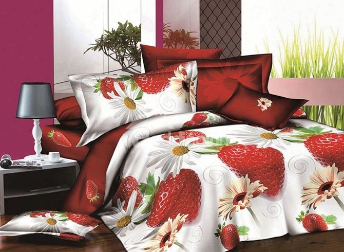 Tempting Strawberry An Ddais Print 4-piece Polyester Duet Cover Sets