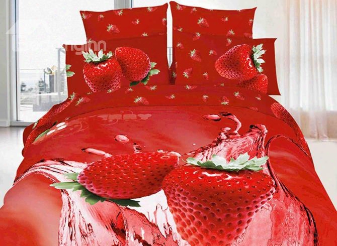 Tempting Strawberry Print 4-piece Cotton Duvet Cover Sets